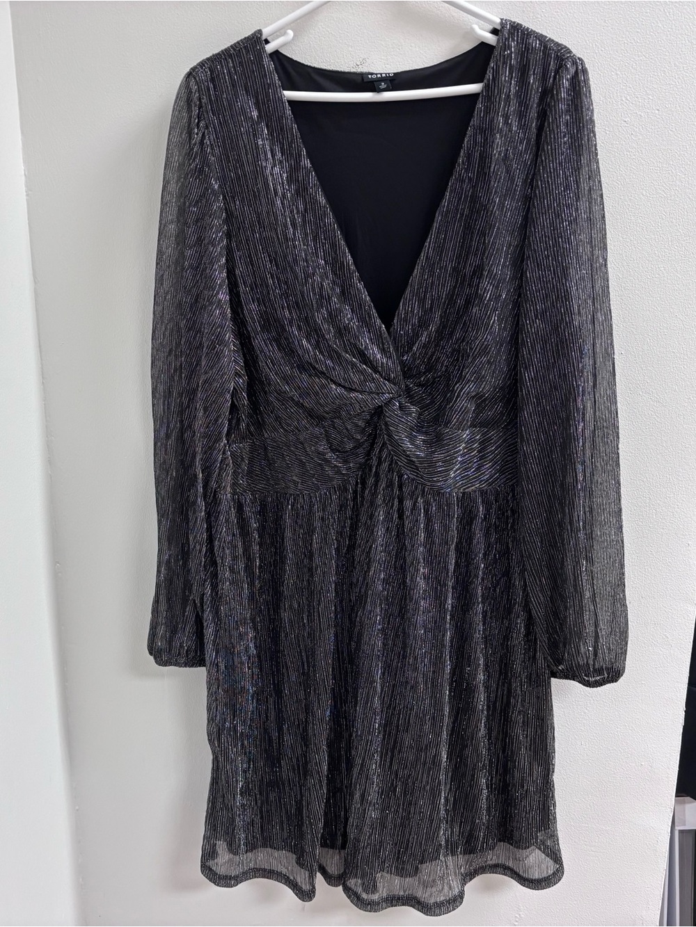 Torrid Size 3 Silver Metallic Shimmer Long Sleeve Fit & Flare Party Dress 22/24